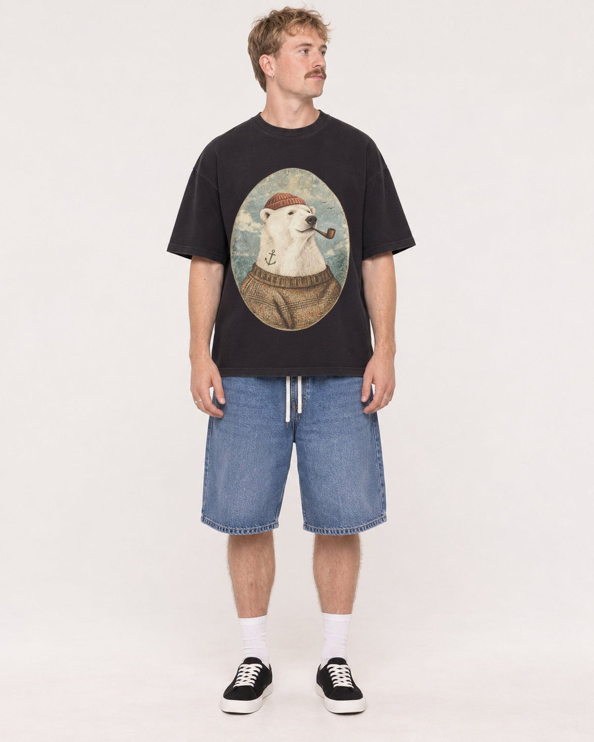 Mockup Boxy Heavyweight Tee Black male full-body 19