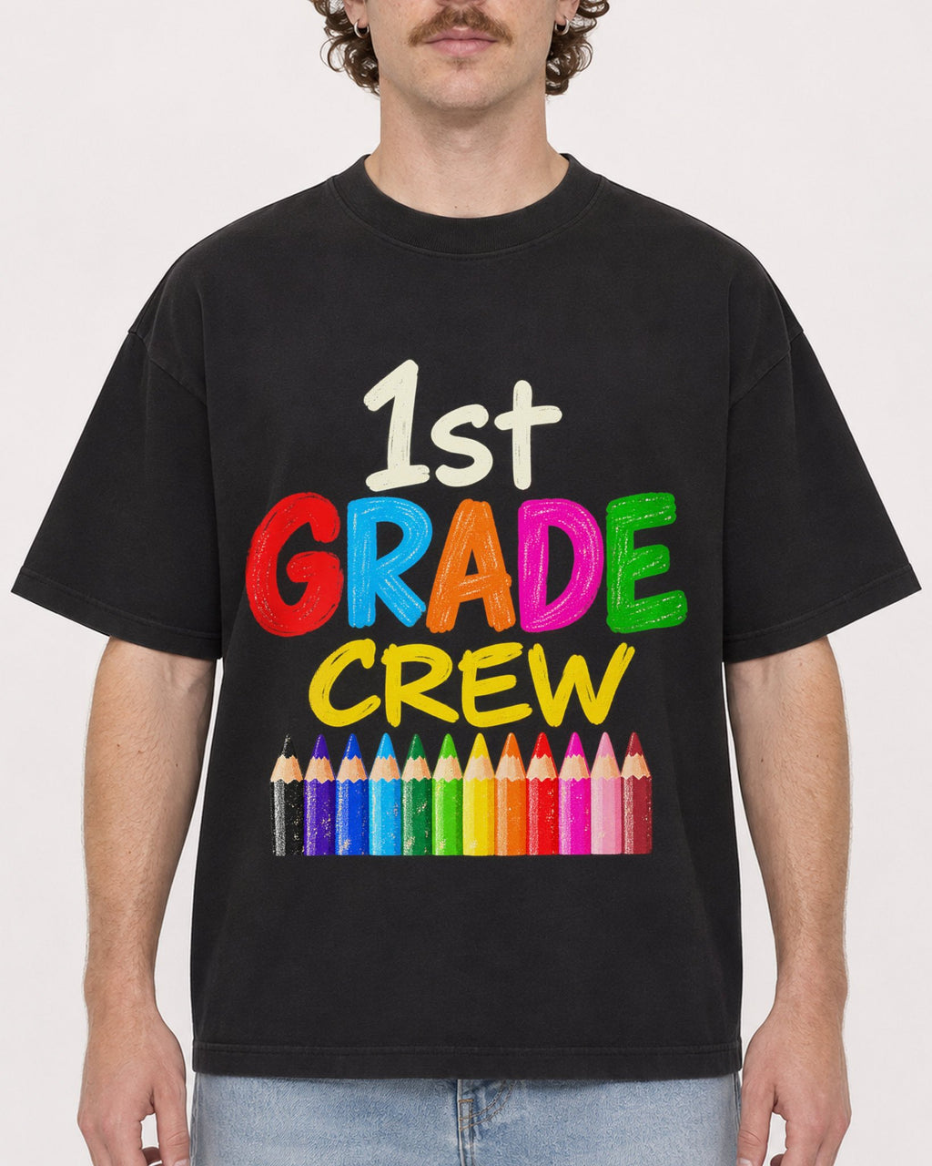 Mockup Boxy Heavyweight Tee Black male close-up 09