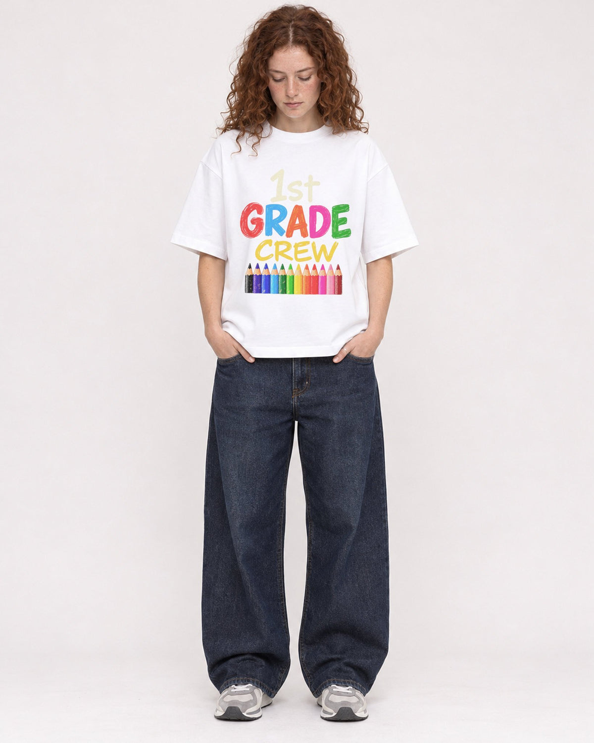 Mockup Boxy Heavyweight Tee White female full-body 09