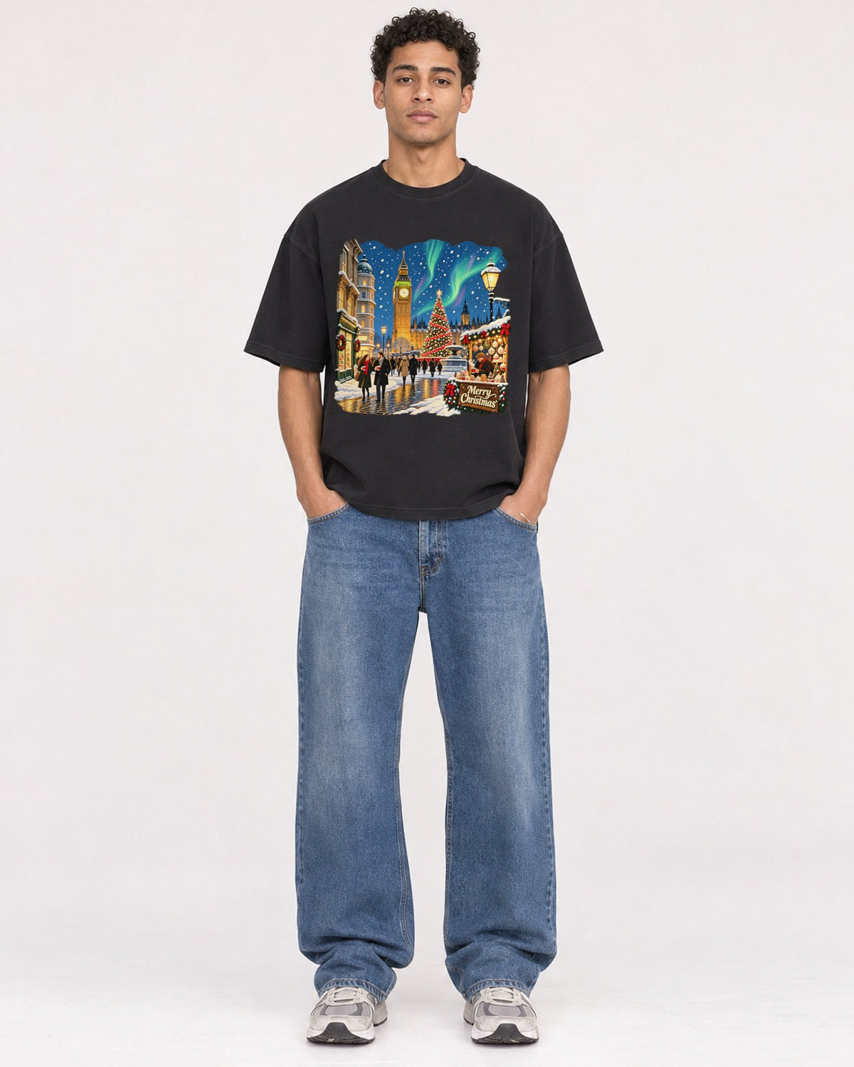 Mockup Boxy Heavyweight Tee Black male full-body 10