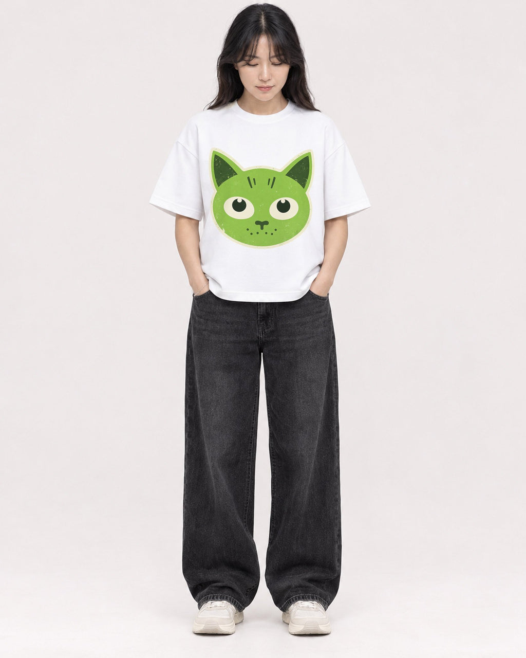 Mockup Boxy Heavyweight Tee White female full-body 13