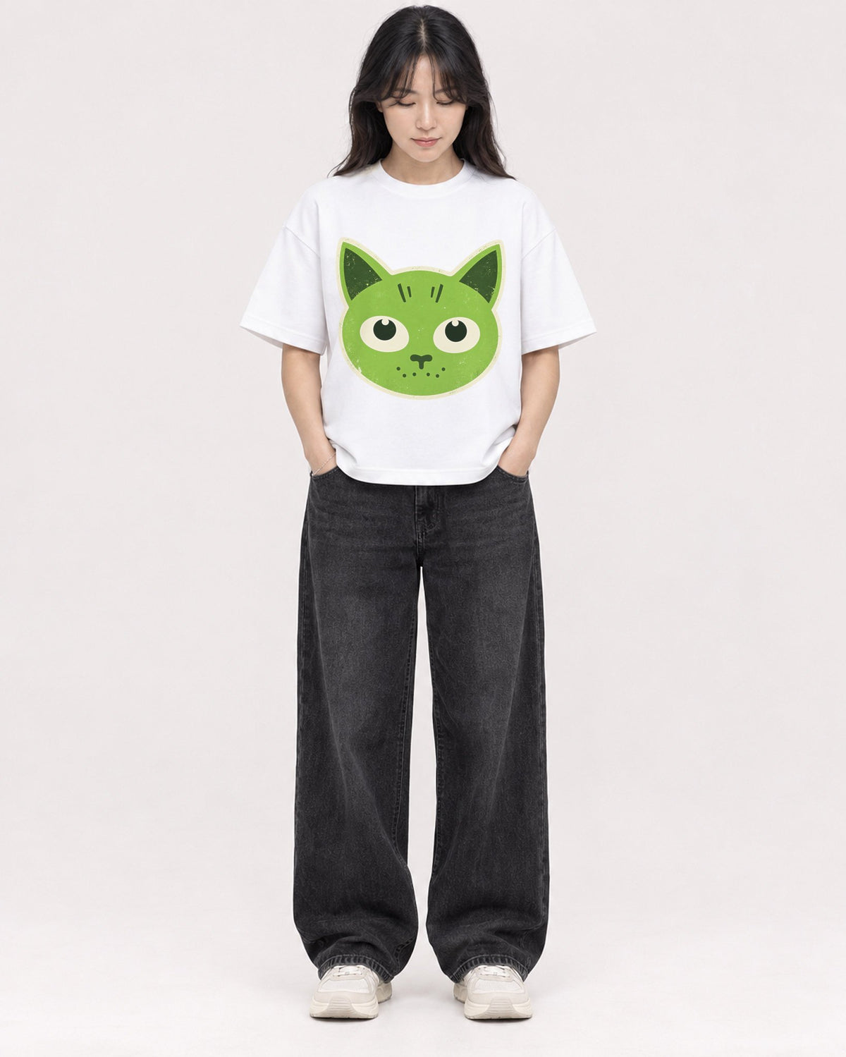 Mockup Boxy Heavyweight Tee White female full-body 13