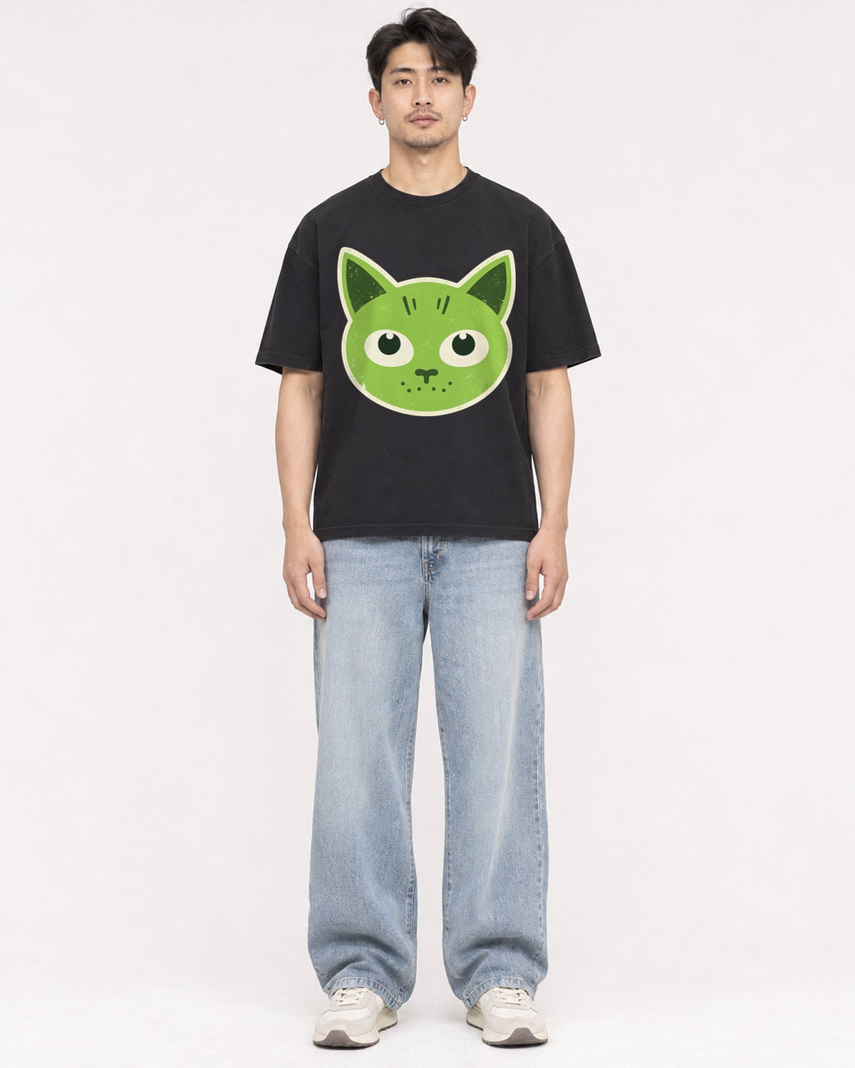 Mockup Boxy Heavyweight Tee Black male full-body 13