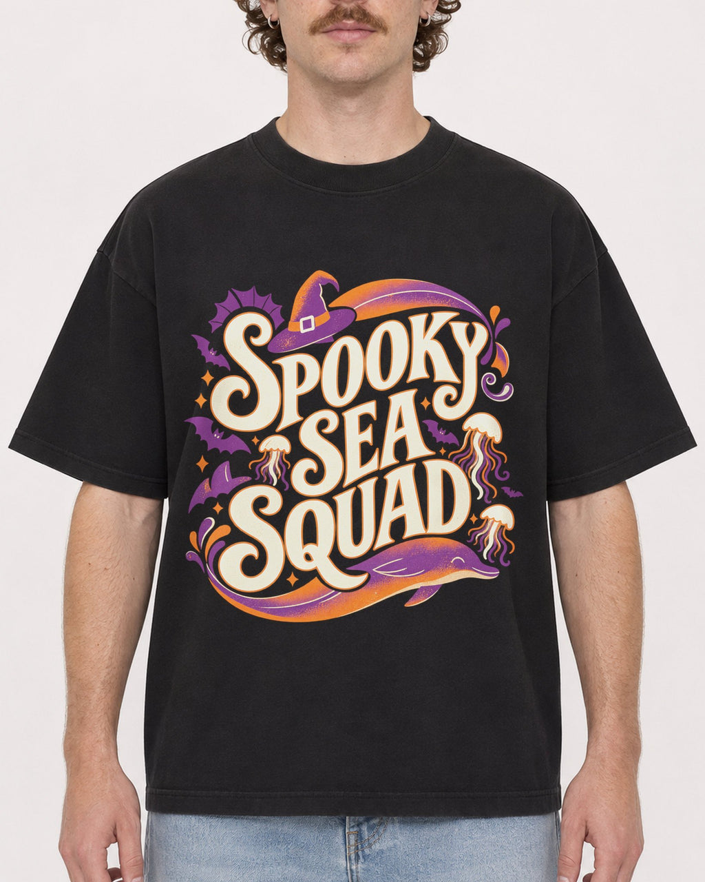 Mockup Boxy Heavyweight Tee Black male close-up 09