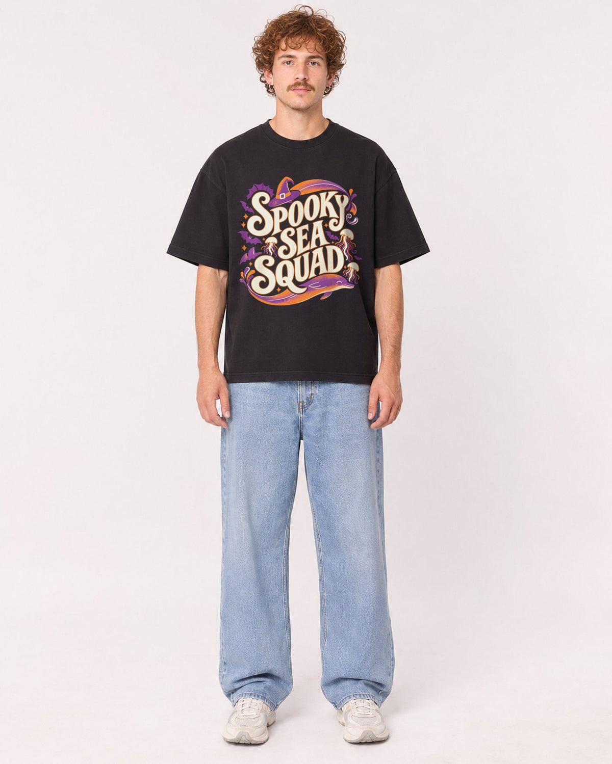 Mockup Boxy Heavyweight Tee Black male full-body 09