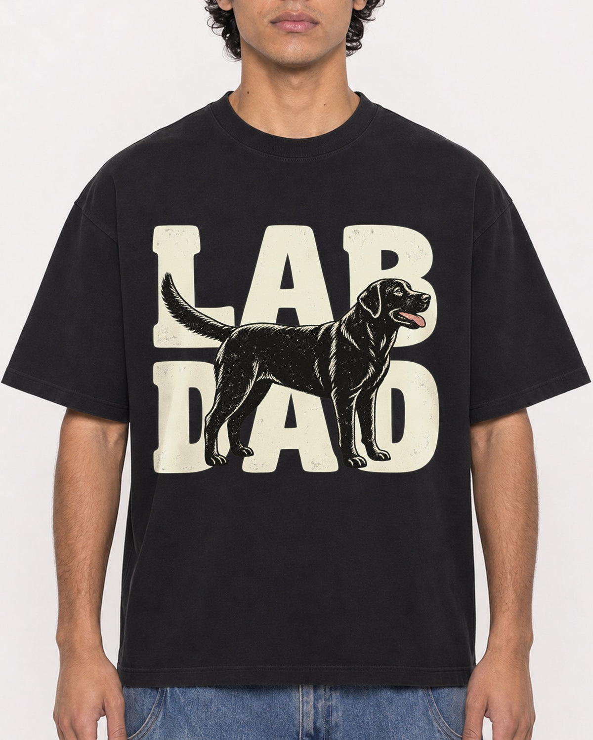 Mockup Boxy Heavyweight Tee Black male close-up 26