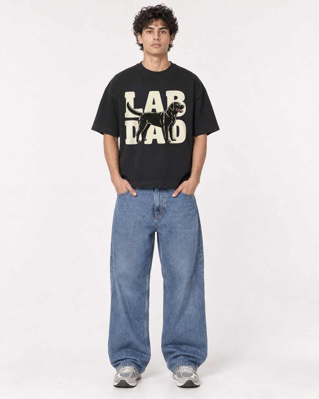 Mockup Boxy Heavyweight Tee Black male full-body 26