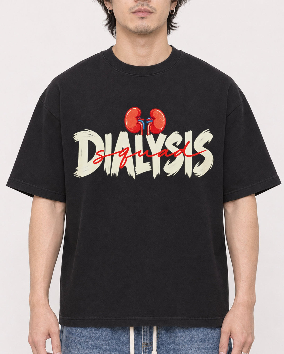 Mockup Boxy Heavyweight Tee Black male close-up 03