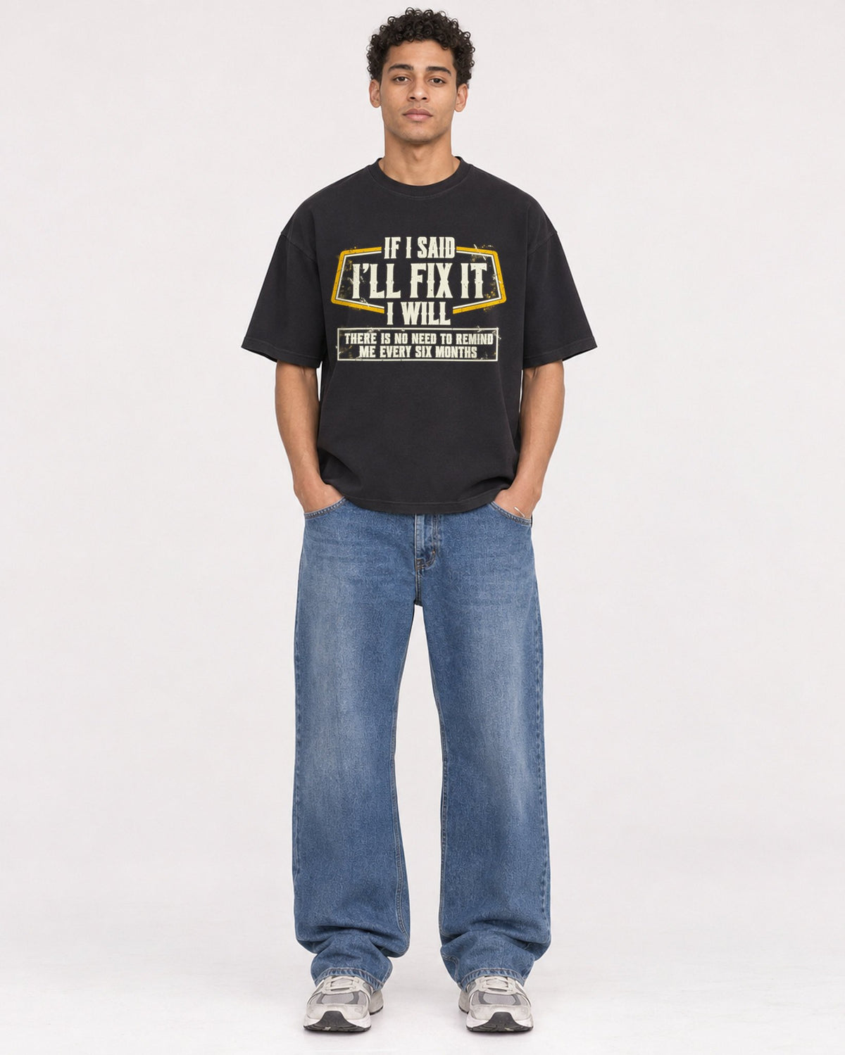 Mockup Boxy Heavyweight Tee Black male full-body 10