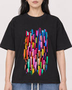 Mockup Boxy Heavyweight Tee Black female close-up 13