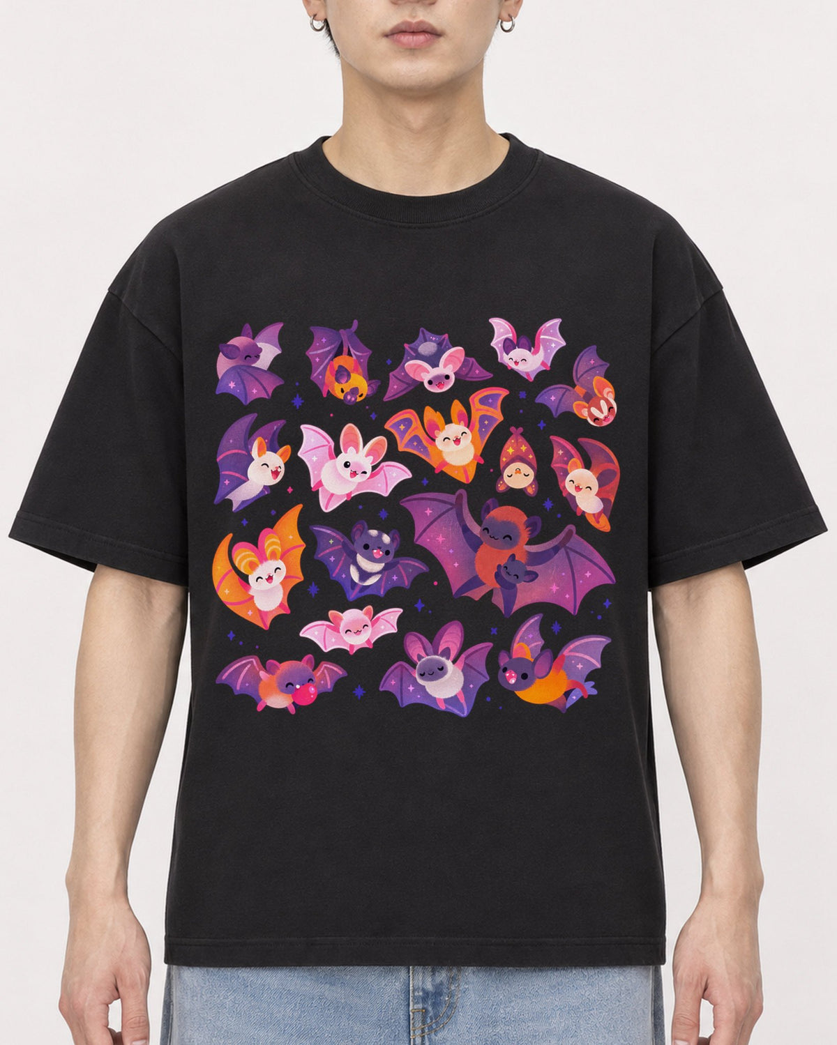 Mockup Boxy Heavyweight Tee Black male close-up 01
