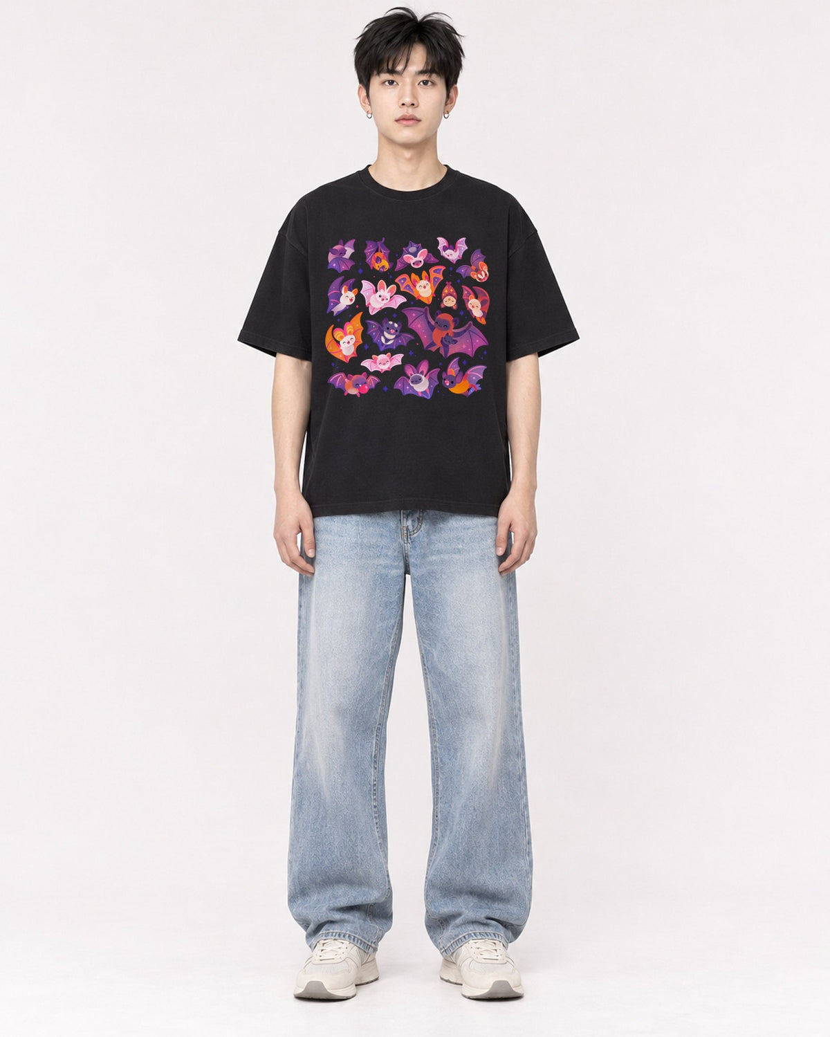 Mockup Boxy Heavyweight Tee Black male full-body 01