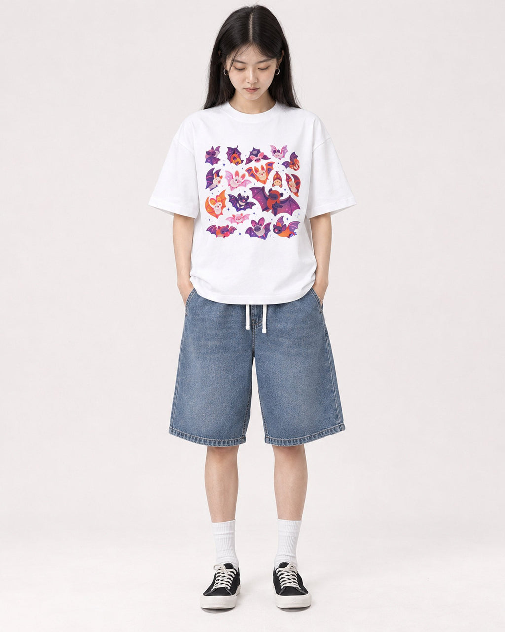 Mockup Boxy Heavyweight Tee White female full-body 01