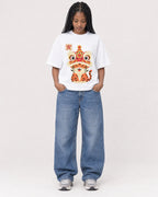 Mockup Boxy Heavyweight Tee White female full-body 45