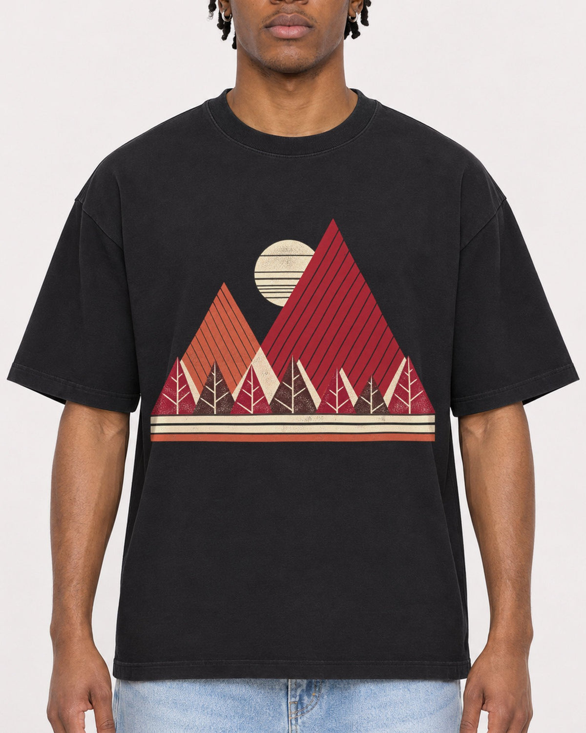 Mockup Boxy Heavyweight Tee Black male close-up 05