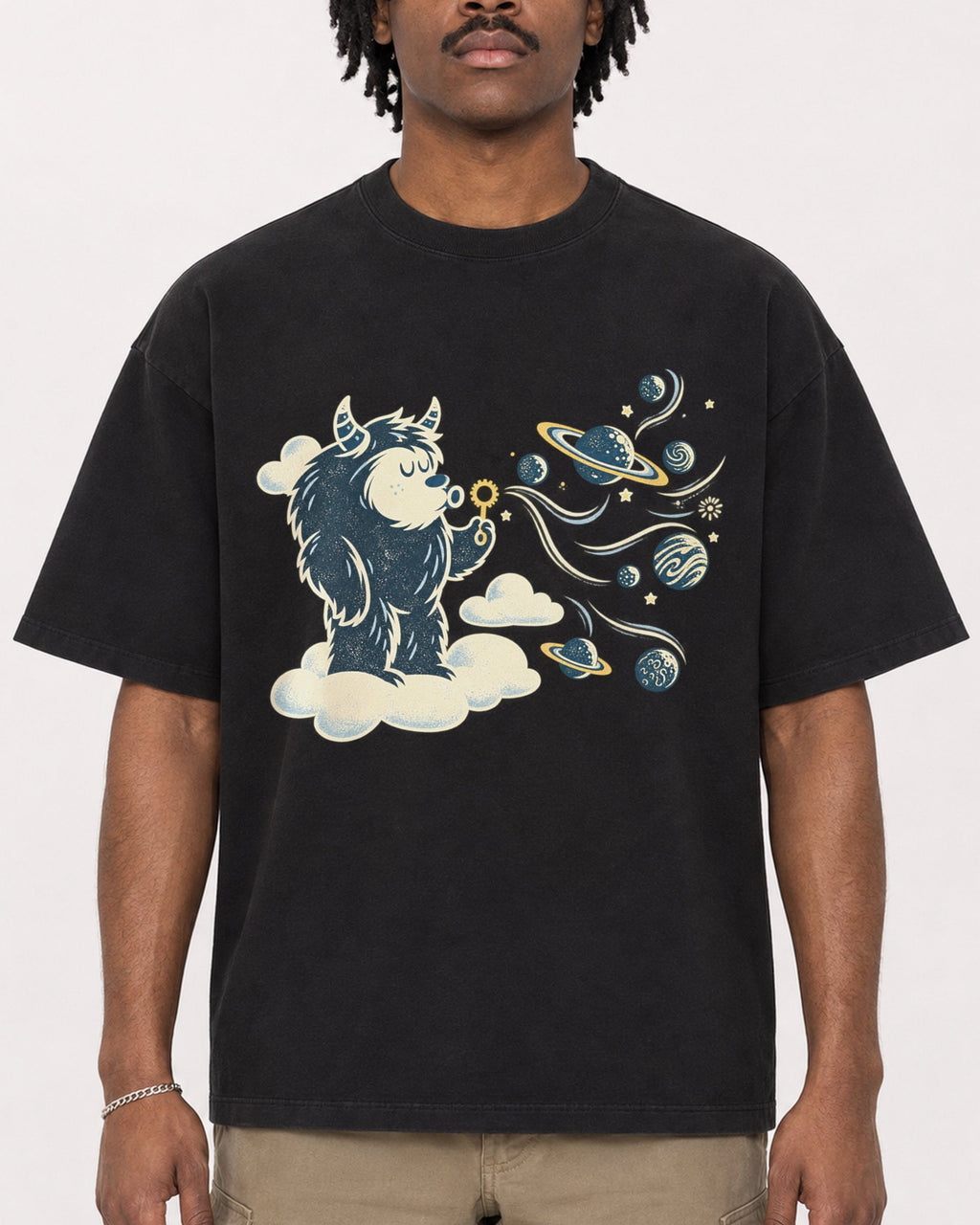 Mockup Boxy Heavyweight Tee Black male close-up 04