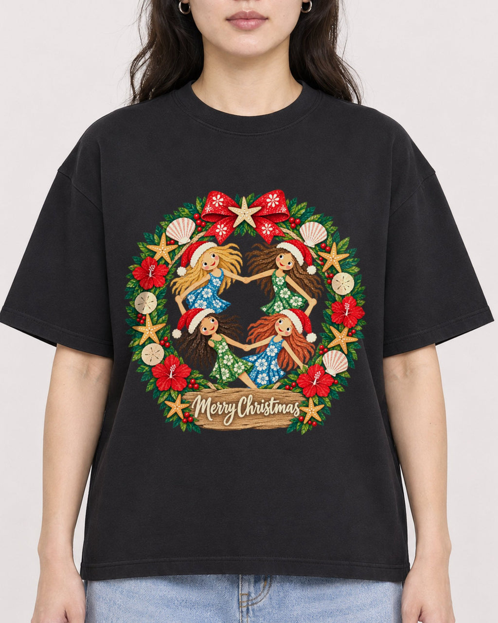Mockup Boxy Heavyweight Tee Black female close-up 03