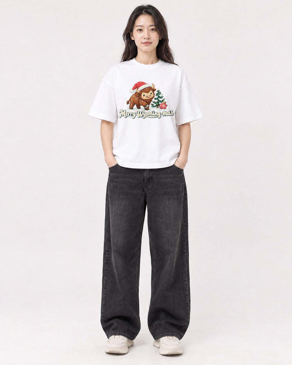 Mockup Boxy Heavyweight Tee White female full-body 03