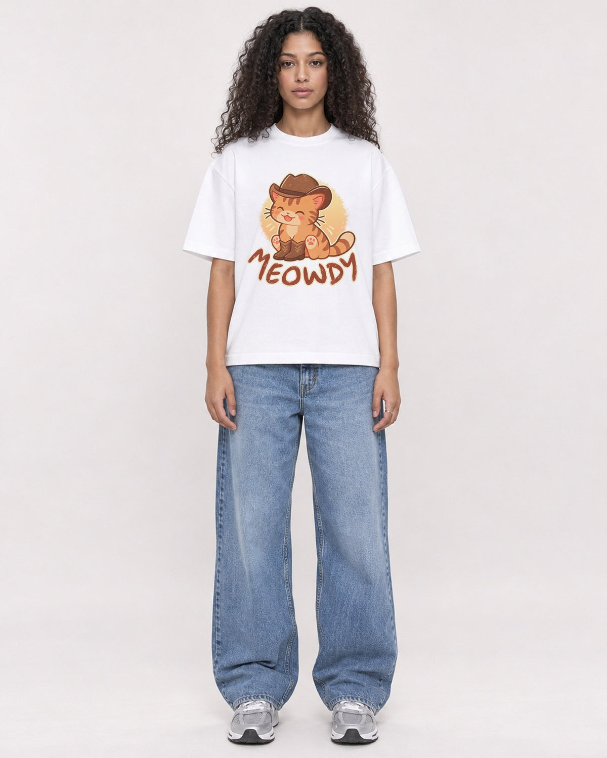 Mockup Boxy Heavyweight Tee White female full-body 10
