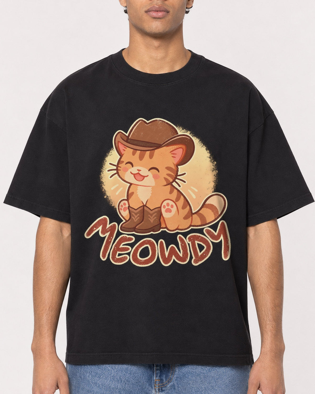 Mockup Boxy Heavyweight Tee Black male close-up 10