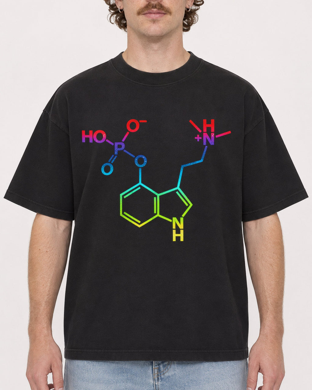 Mockup Boxy Heavyweight Tee Black male close-up 09