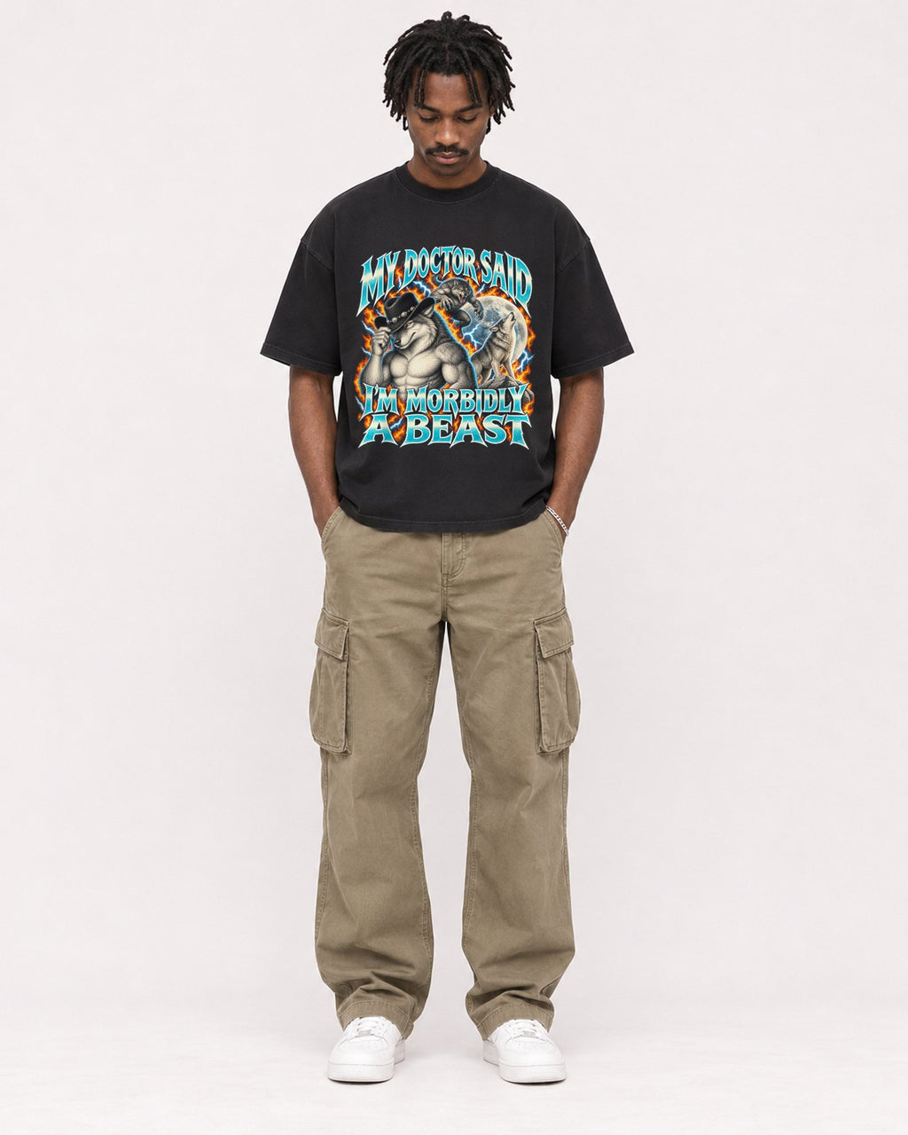 Mockup Boxy Heavyweight Tee Black male full-body 04