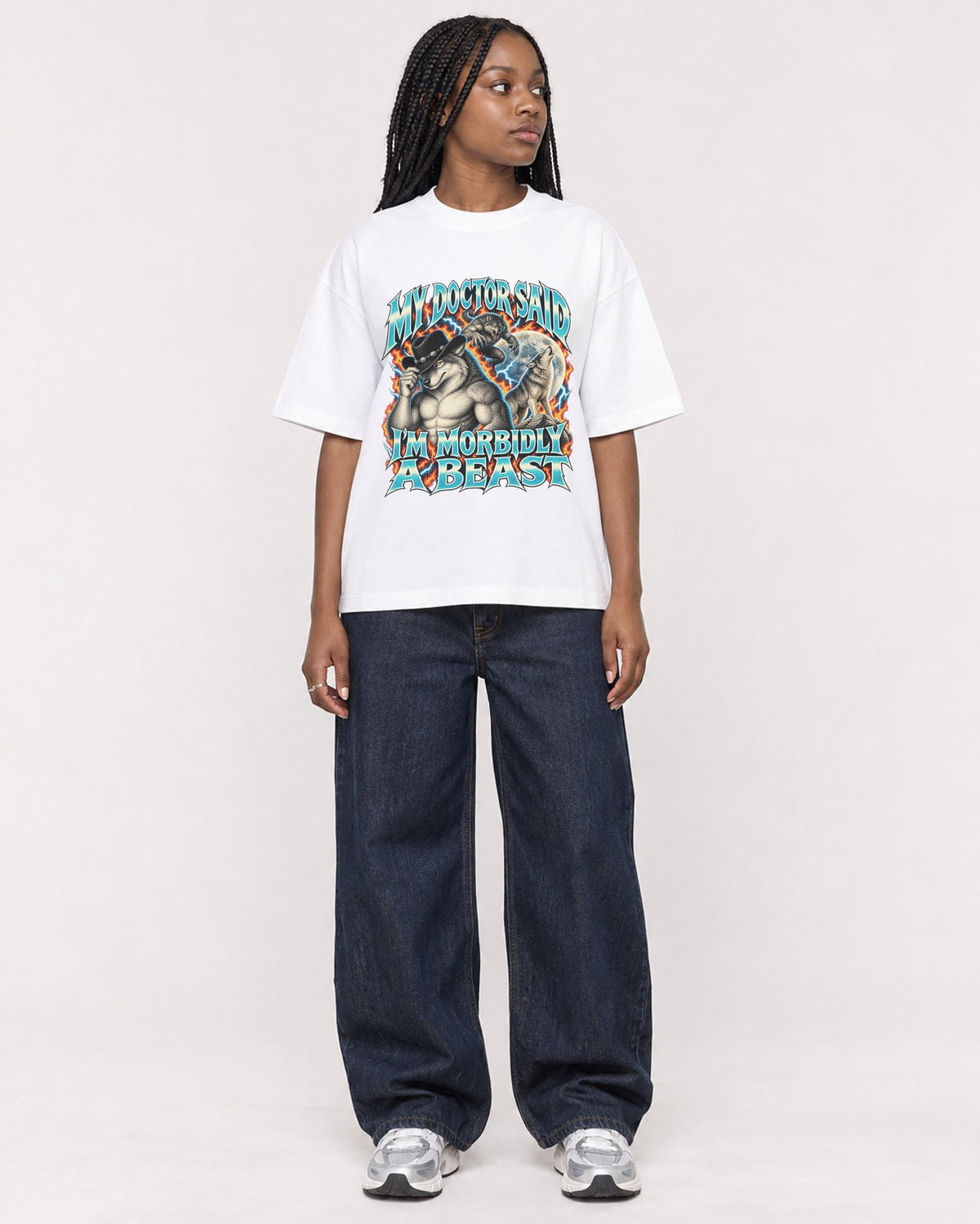 Mockup Boxy Heavyweight Tee White female full-body 04