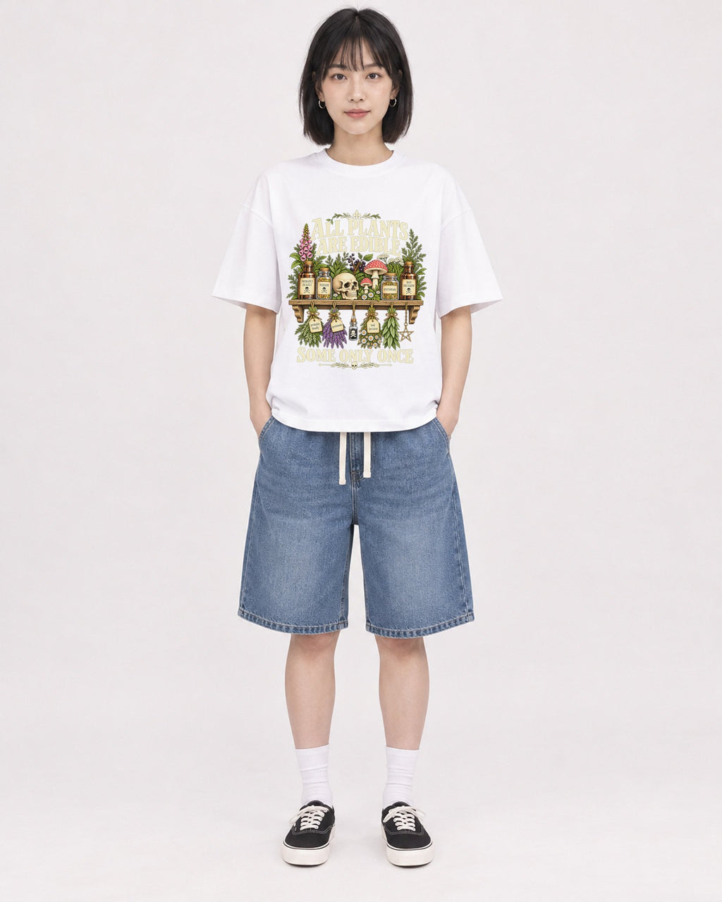 Mockup Boxy Heavyweight Tee White female full-body 11
