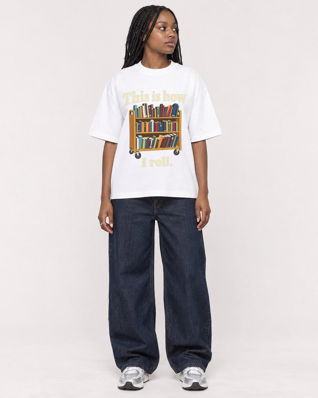 Mockup Boxy Heavyweight Tee White female full-body 04