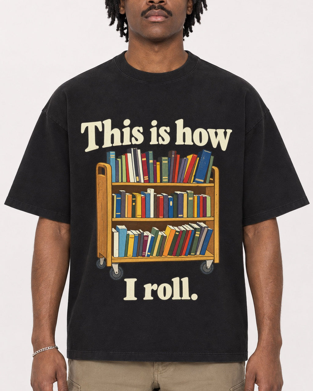 Mockup Boxy Heavyweight Tee Black male close-up 04