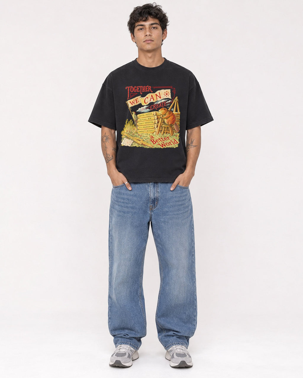 Mockup Boxy Heavyweight Tee Black male full-body 06