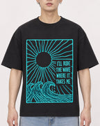 Mockup Boxy Heavyweight Tee Black male close-up 01
