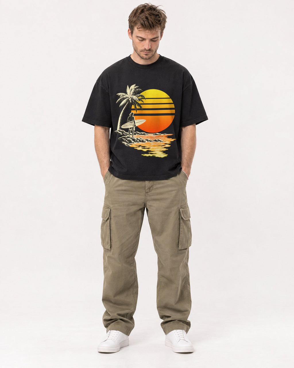 Mockup Boxy Heavyweight Tee Black male full-body 08