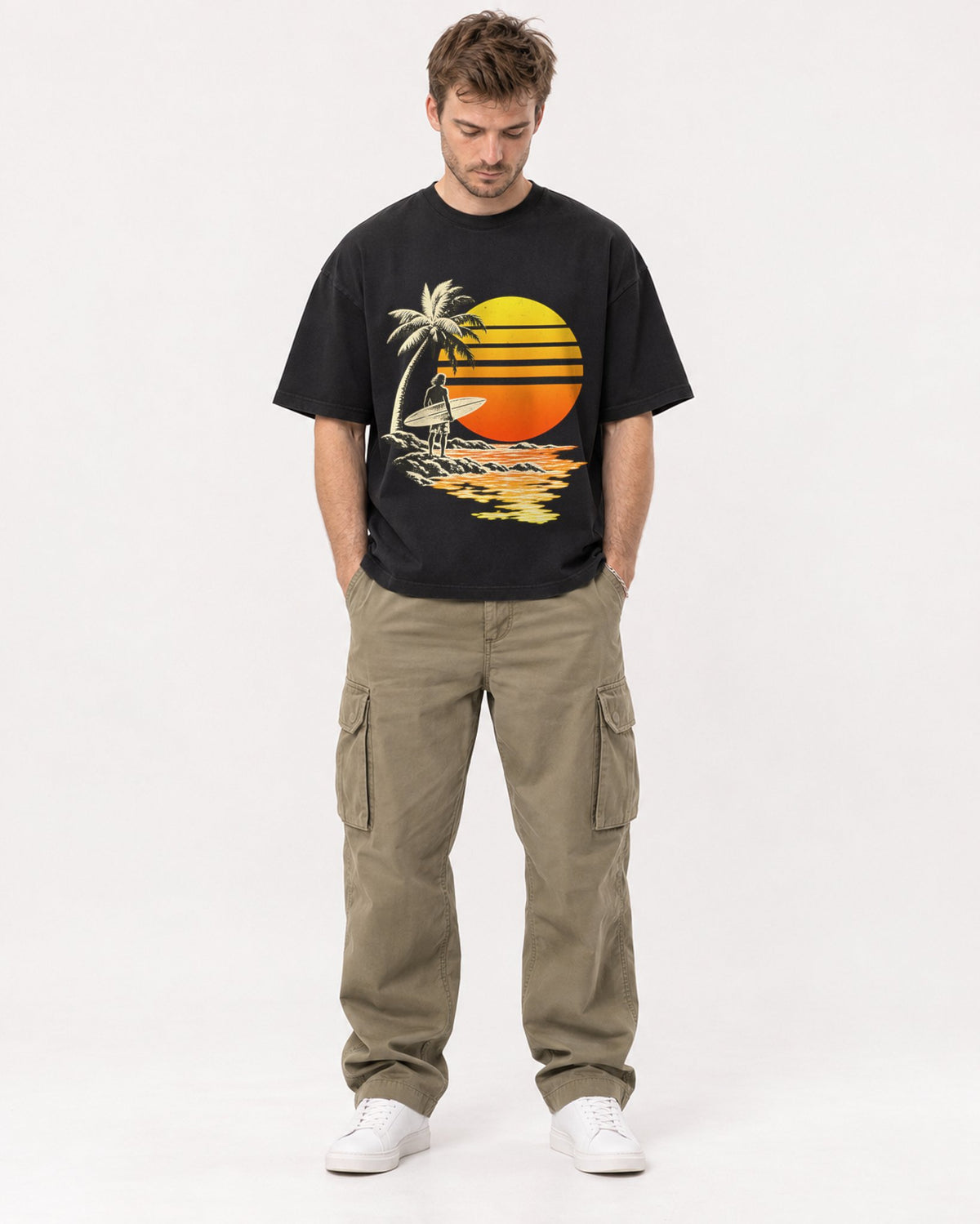 Mockup Boxy Heavyweight Tee Black male full-body 08