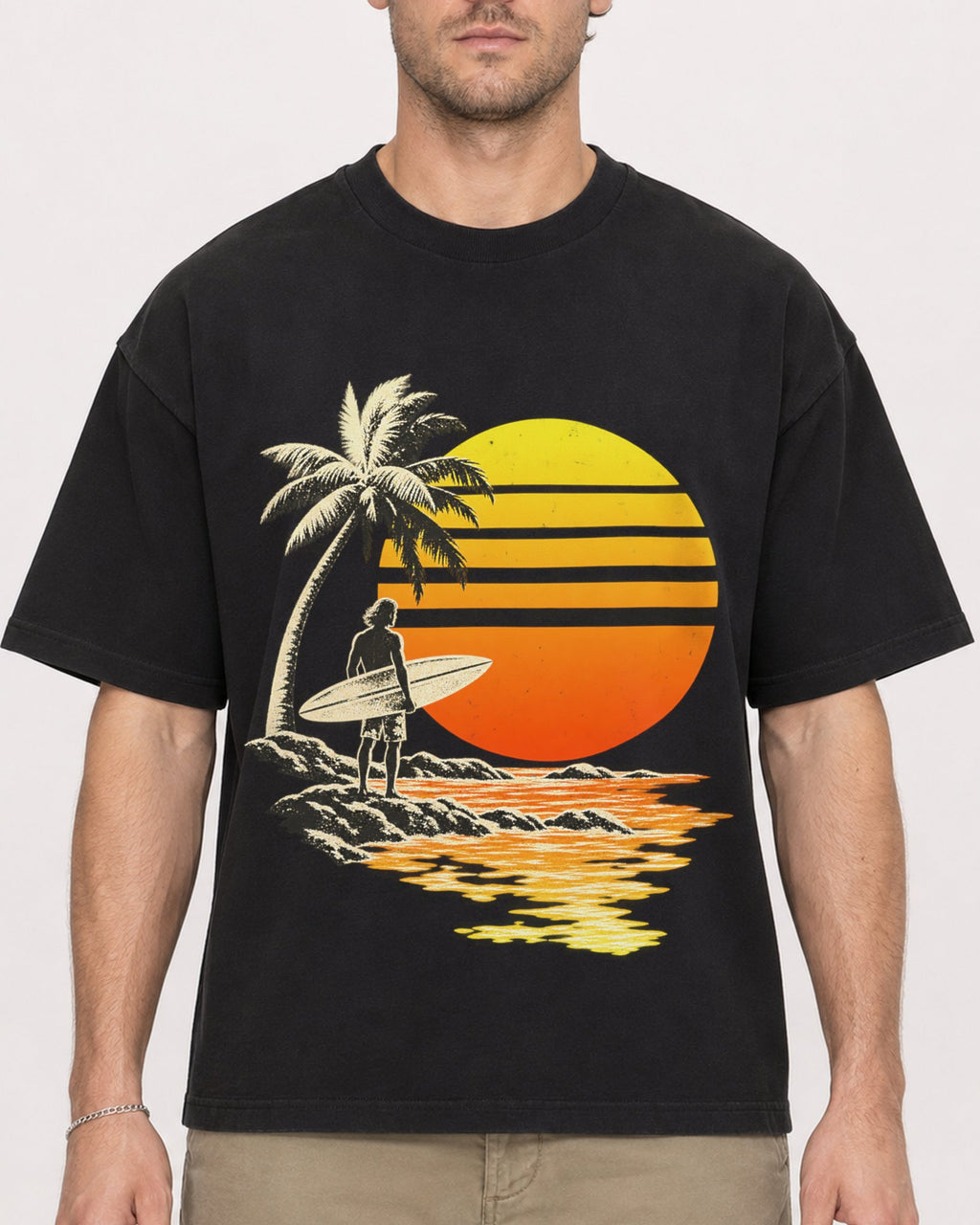 Mockup Boxy Heavyweight Tee Black male close-up 08