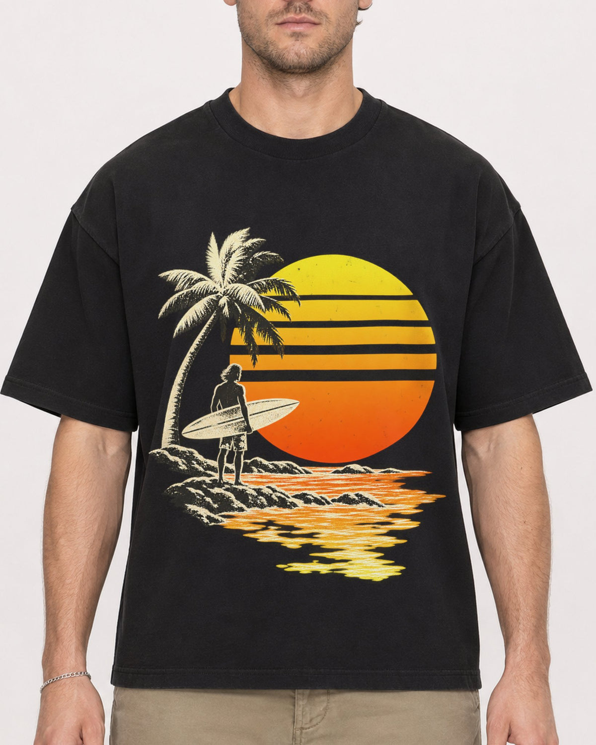 Mockup Boxy Heavyweight Tee Black male close-up 08