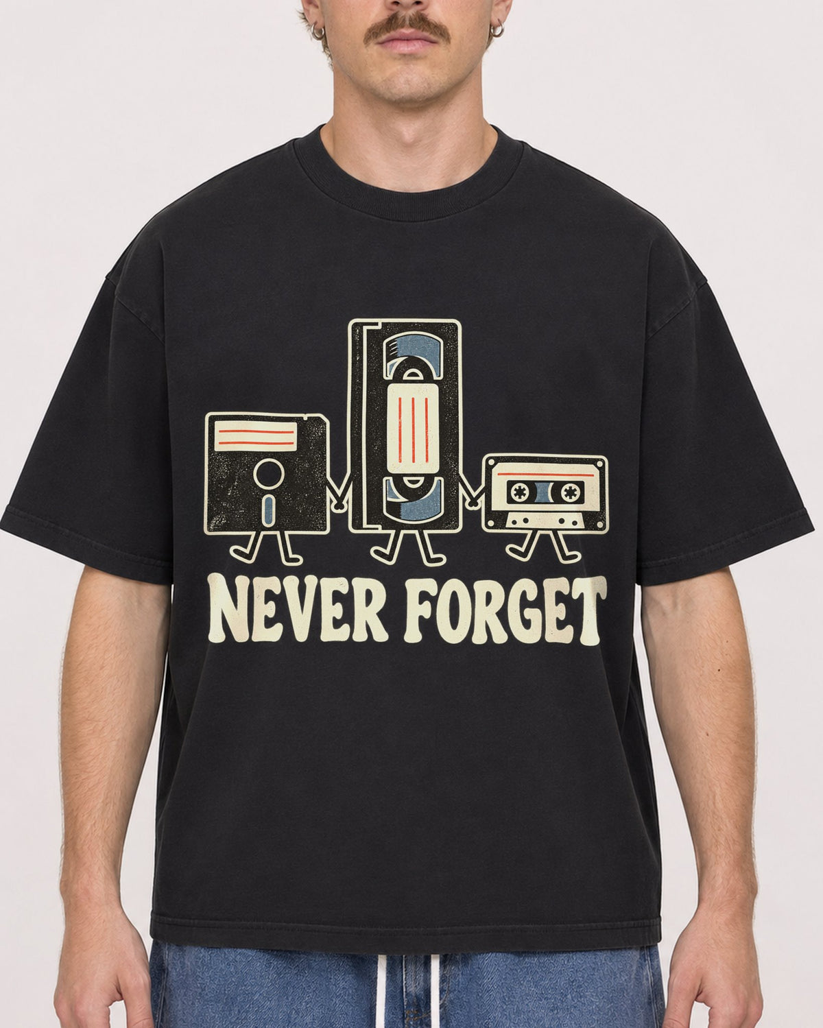 Mockup Boxy Heavyweight Tee Black male close-up 19