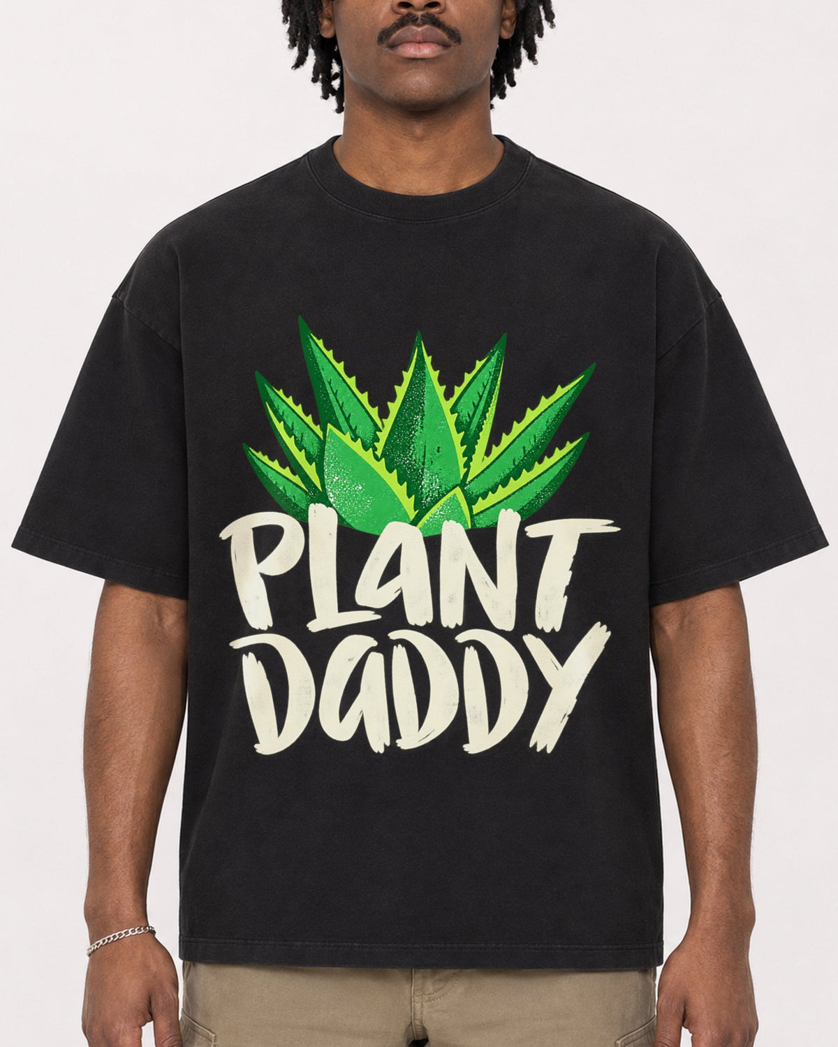 Mockup Boxy Heavyweight Tee Black male close-up 04