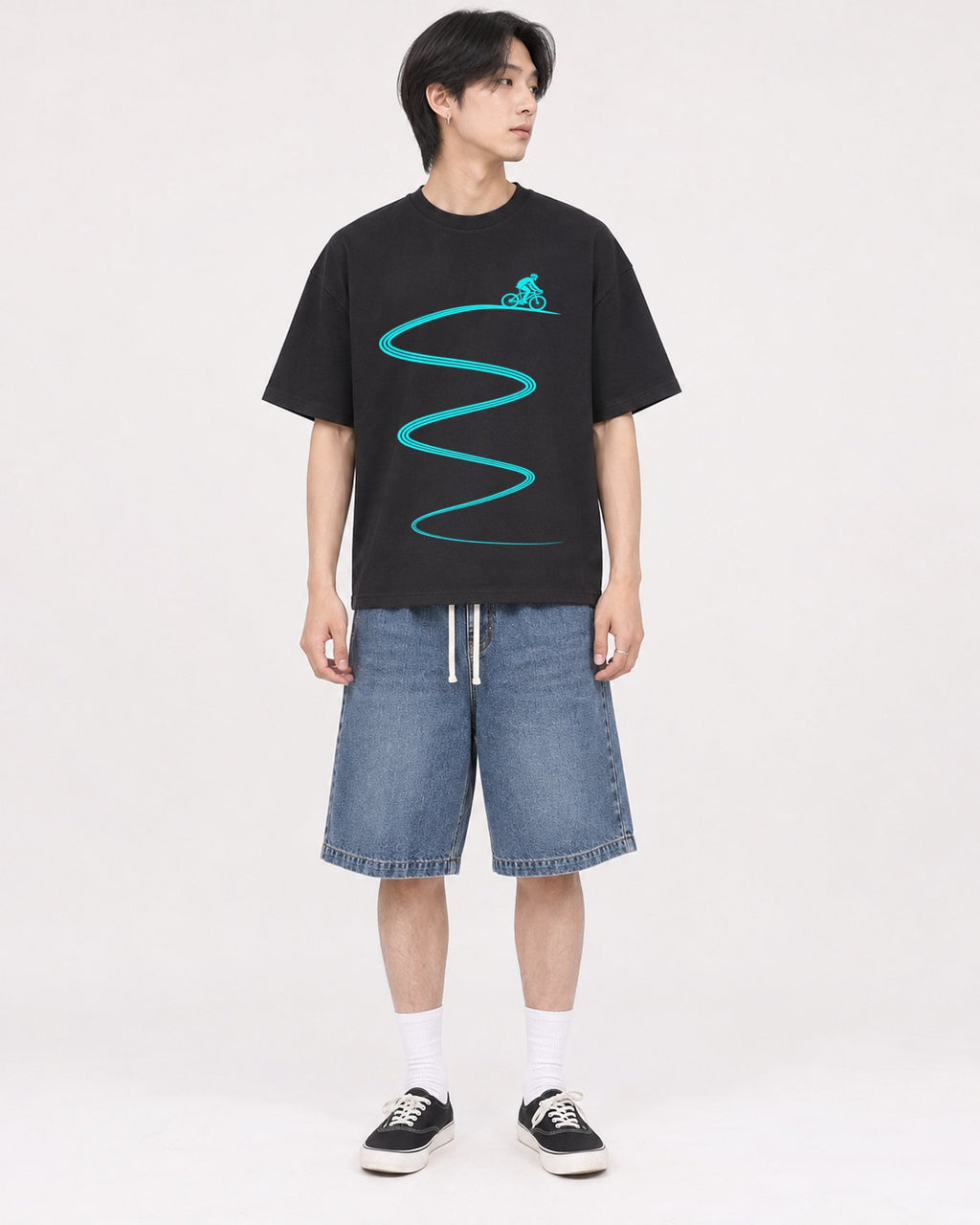 Mockup Boxy Heavyweight Tee Black male full-body 11