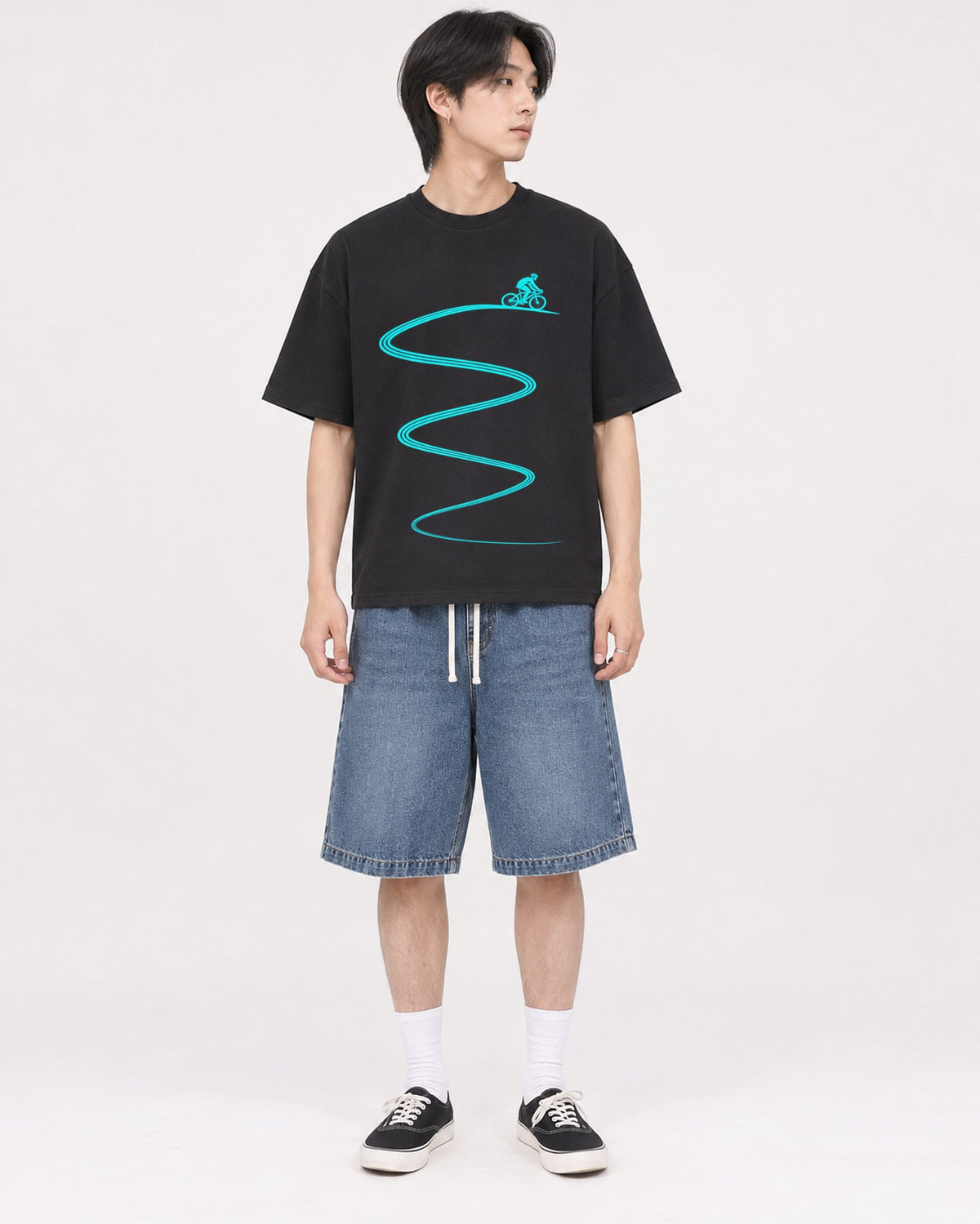 Mockup Boxy Heavyweight Tee Black male full-body 11