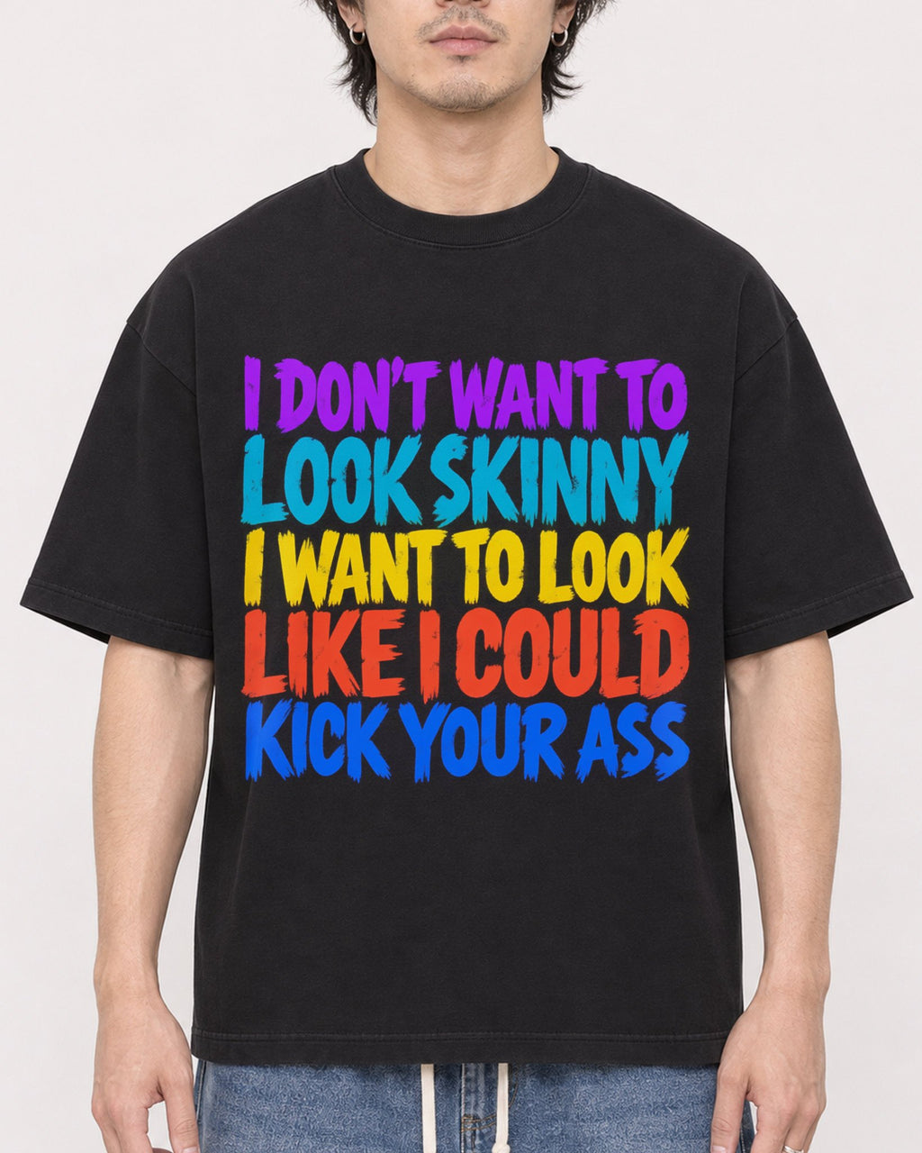Mockup Boxy Heavyweight Tee Black male close-up 03