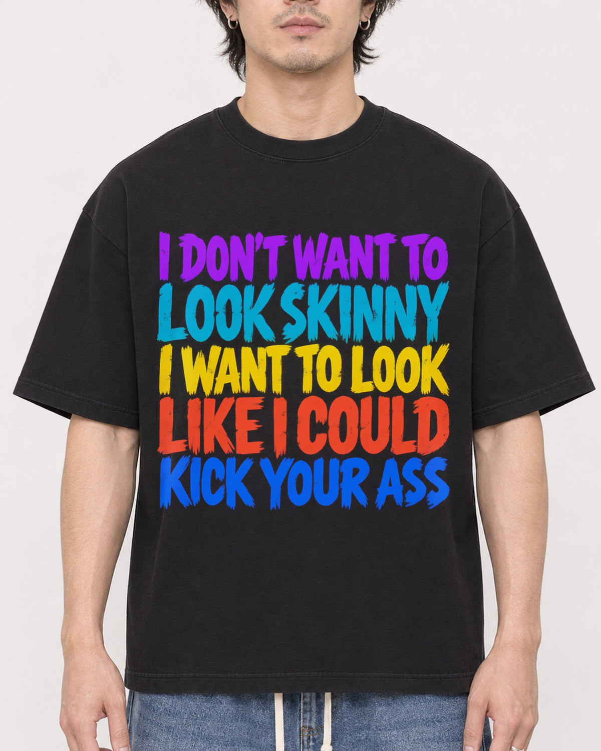 Mockup Boxy Heavyweight Tee Black male close-up 03