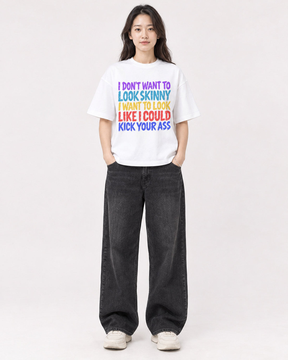 Mockup Boxy Heavyweight Tee White female full-body 03