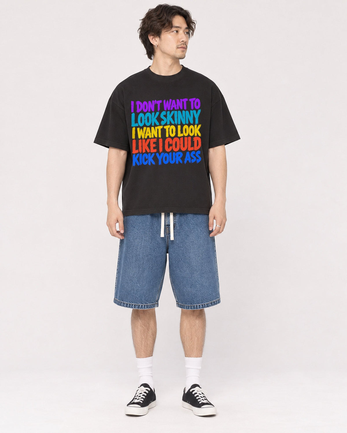Mockup Boxy Heavyweight Tee Black male full-body 03