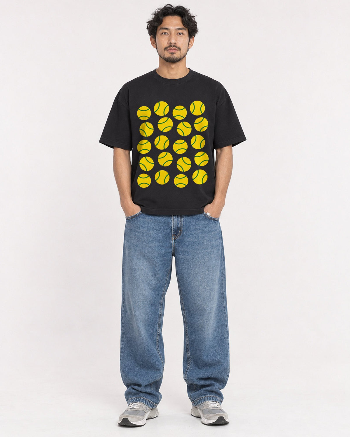 Mockup Boxy Heavyweight Tee Black male full-body 02