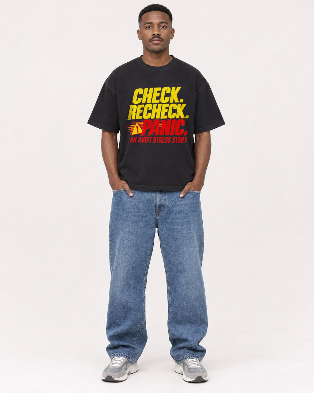 Mockup Boxy Heavyweight Tee Black male full-body 14