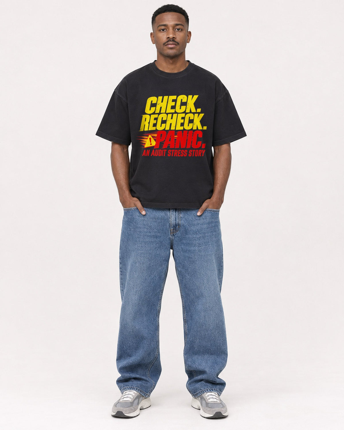 Mockup Boxy Heavyweight Tee Black male full-body 14
