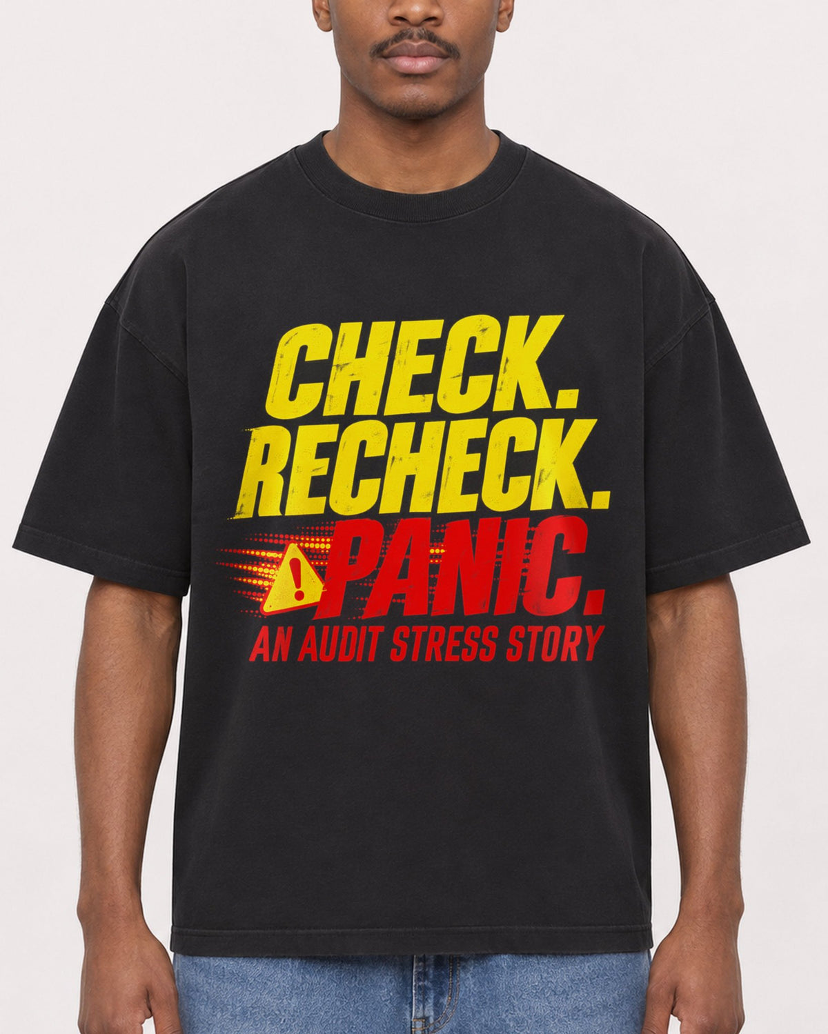 Mockup Boxy Heavyweight Tee Black male close-up 14