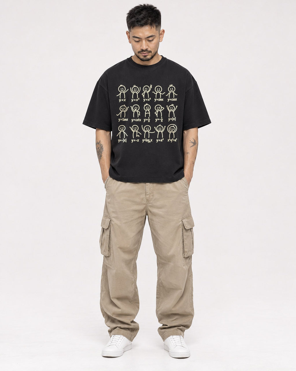 Mockup Boxy Heavyweight Tee Black male full-body 12