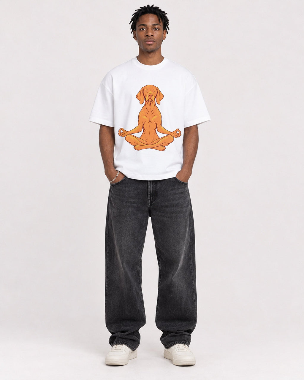 Mockup Boxy Heavyweight Tee White male full-body 05